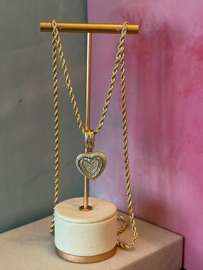 Gold Heart Pendant with Twisted Rope Chain Necklace - Women's Jewelry
